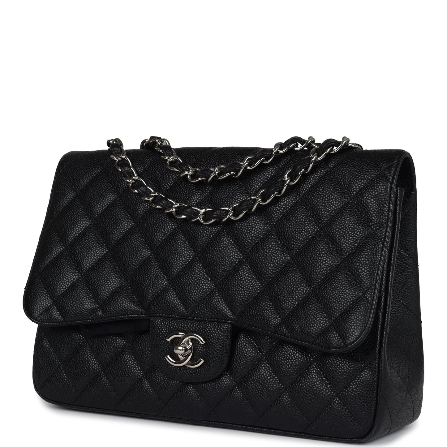 Chanel Jumbo Classic Single Flap Bag Black Caviar Silver Hardware