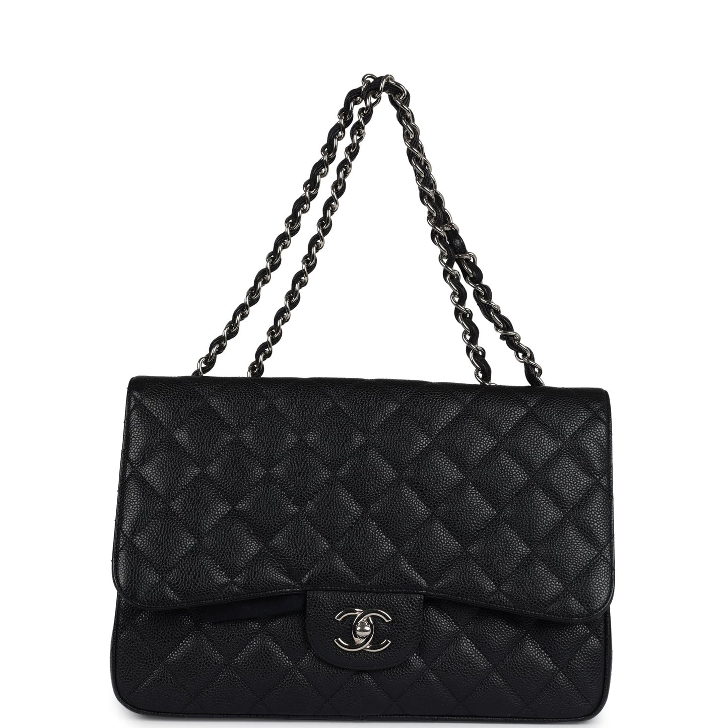 Chanel Jumbo Classic Single Flap Bag Black Caviar Silver Hardware