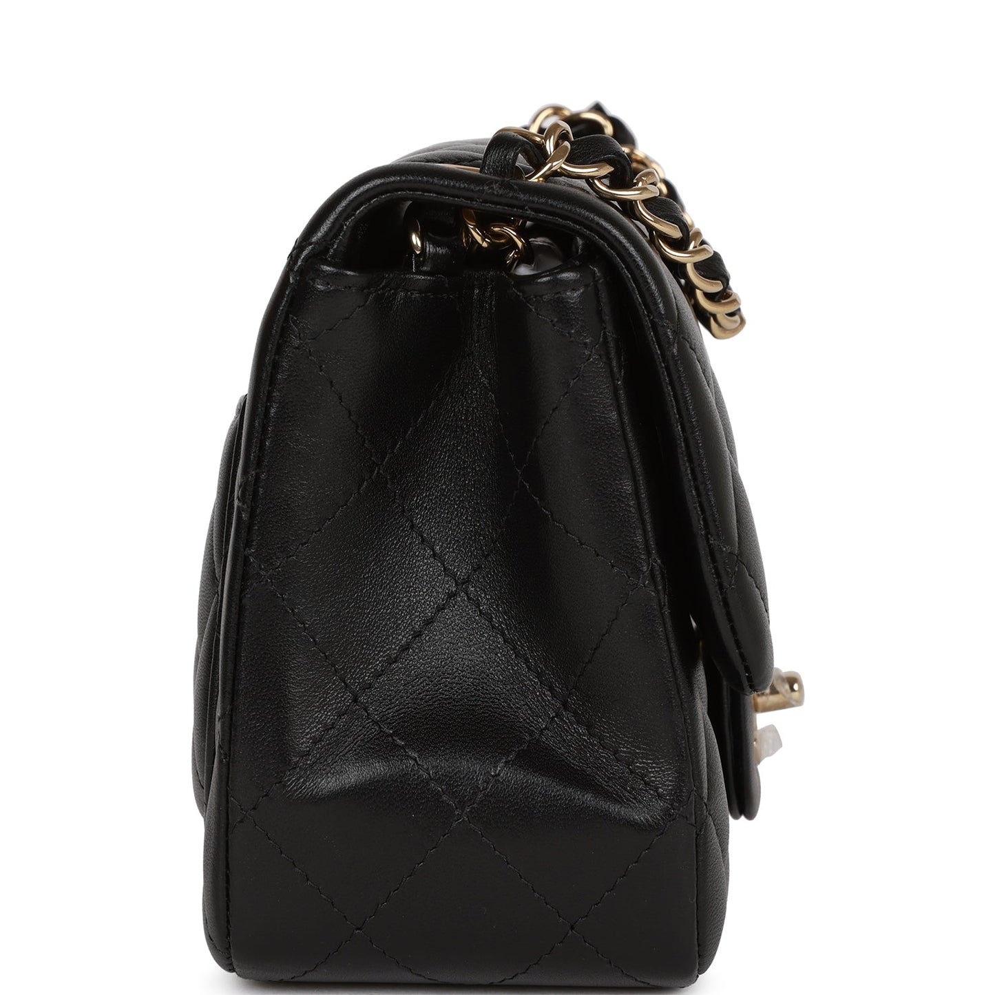 Chanel Mini Square Flap Bag Black Lambskin Light Gold Hardware