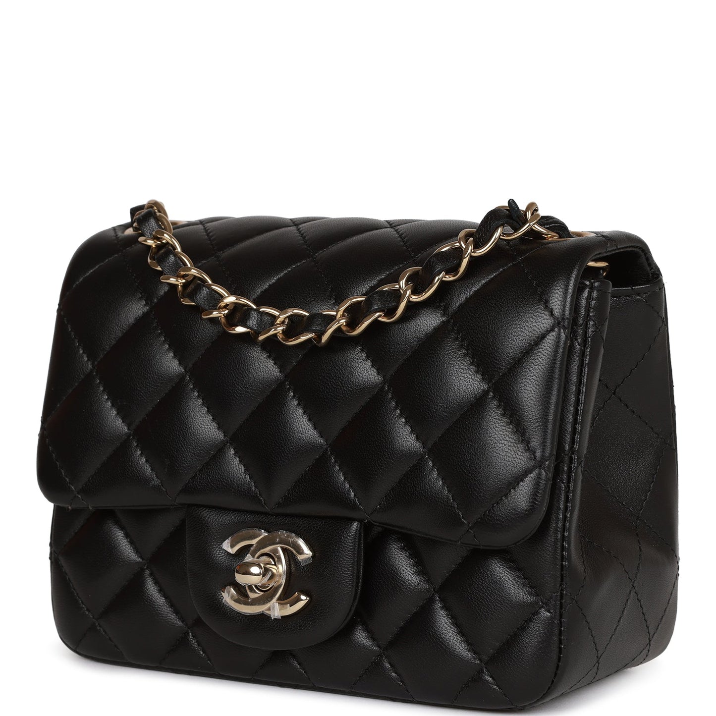 Chanel Mini Square Flap Bag Black Lambskin Light Gold Hardware