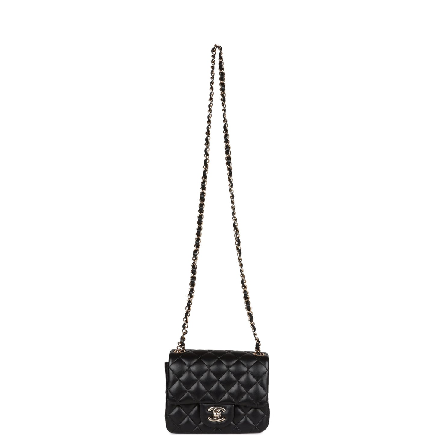 Chanel Mini Square Flap Bag Black Lambskin Light Gold Hardware