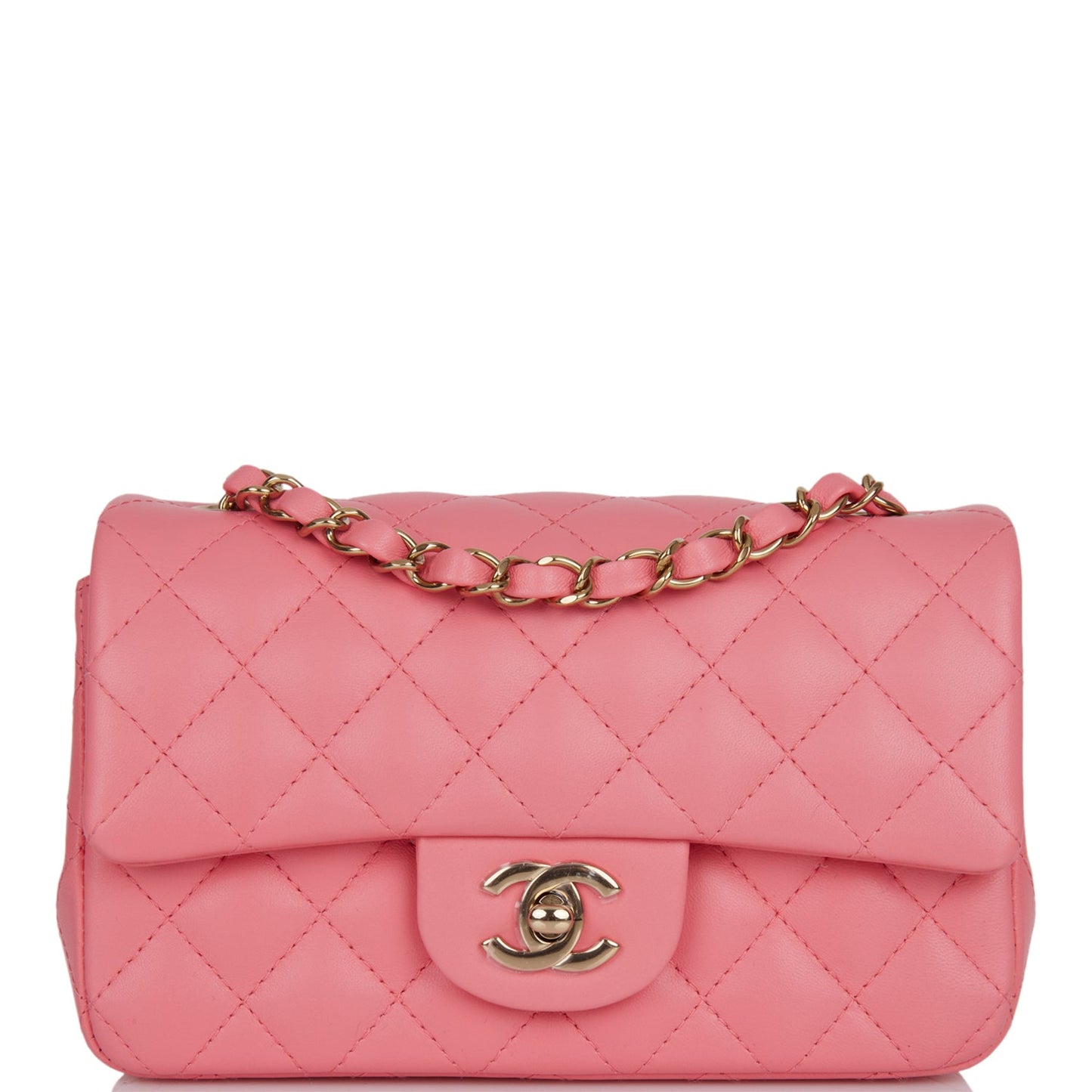 Chanel Mini Rectangular Flap Bag Coral Lambskin Light Gold Hardware