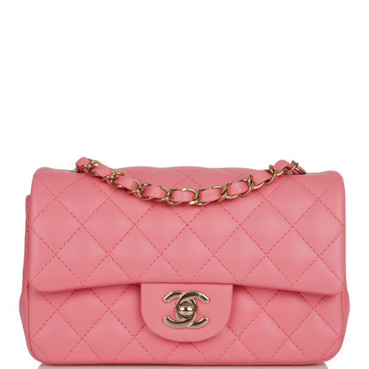 Chanel Mini Rectangular Flap Bag Coral Lambskin Light Gold Hardware