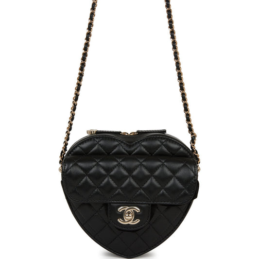 Chanel CC In Love Large Heart Bag Black Lambskin Light Gold Hardware
