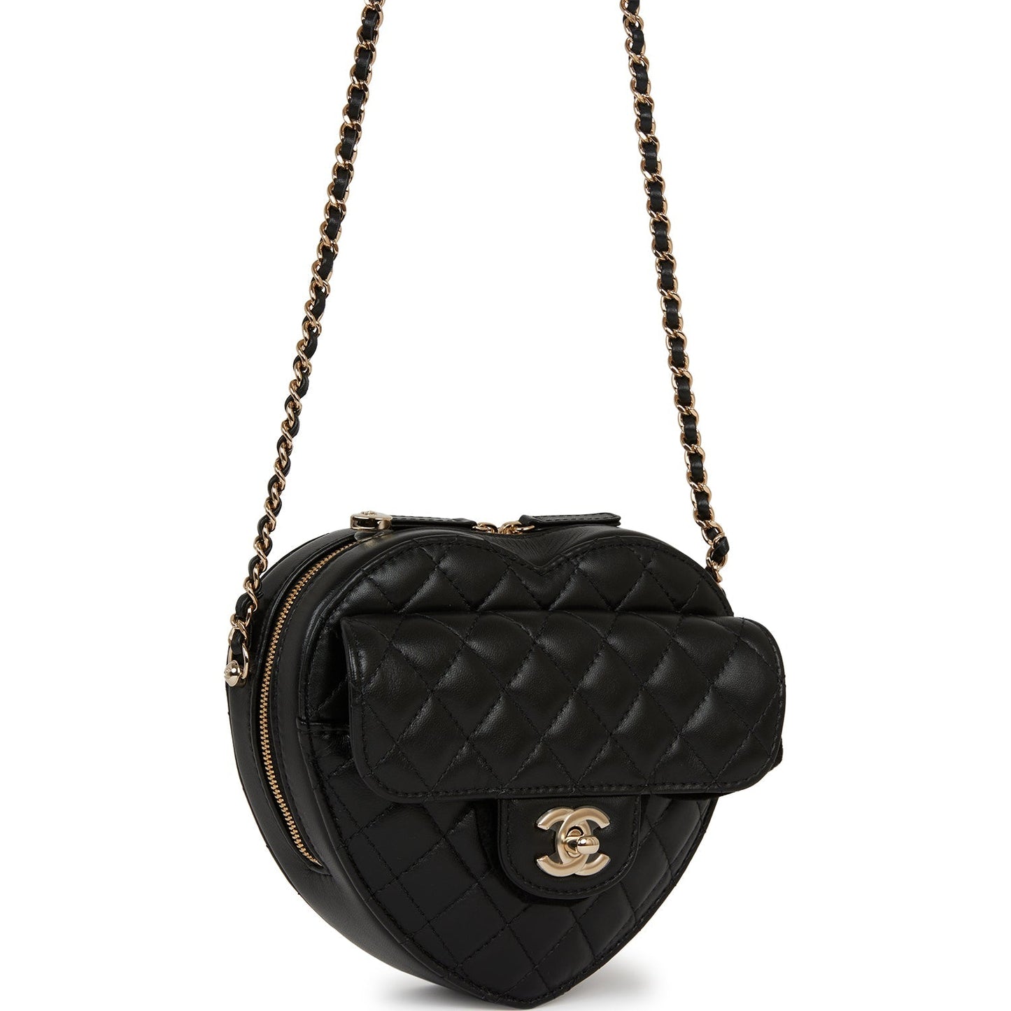 Chanel CC In Love Large Heart Bag Black Lambskin Light Gold Hardware