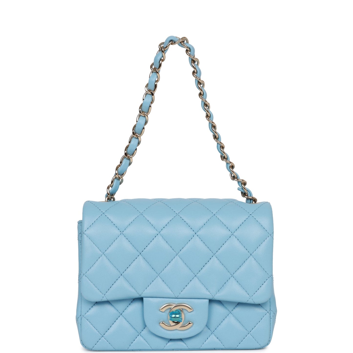 Chanel Mini Square Flap Bag Blue Lambskin Light Gold Hardware