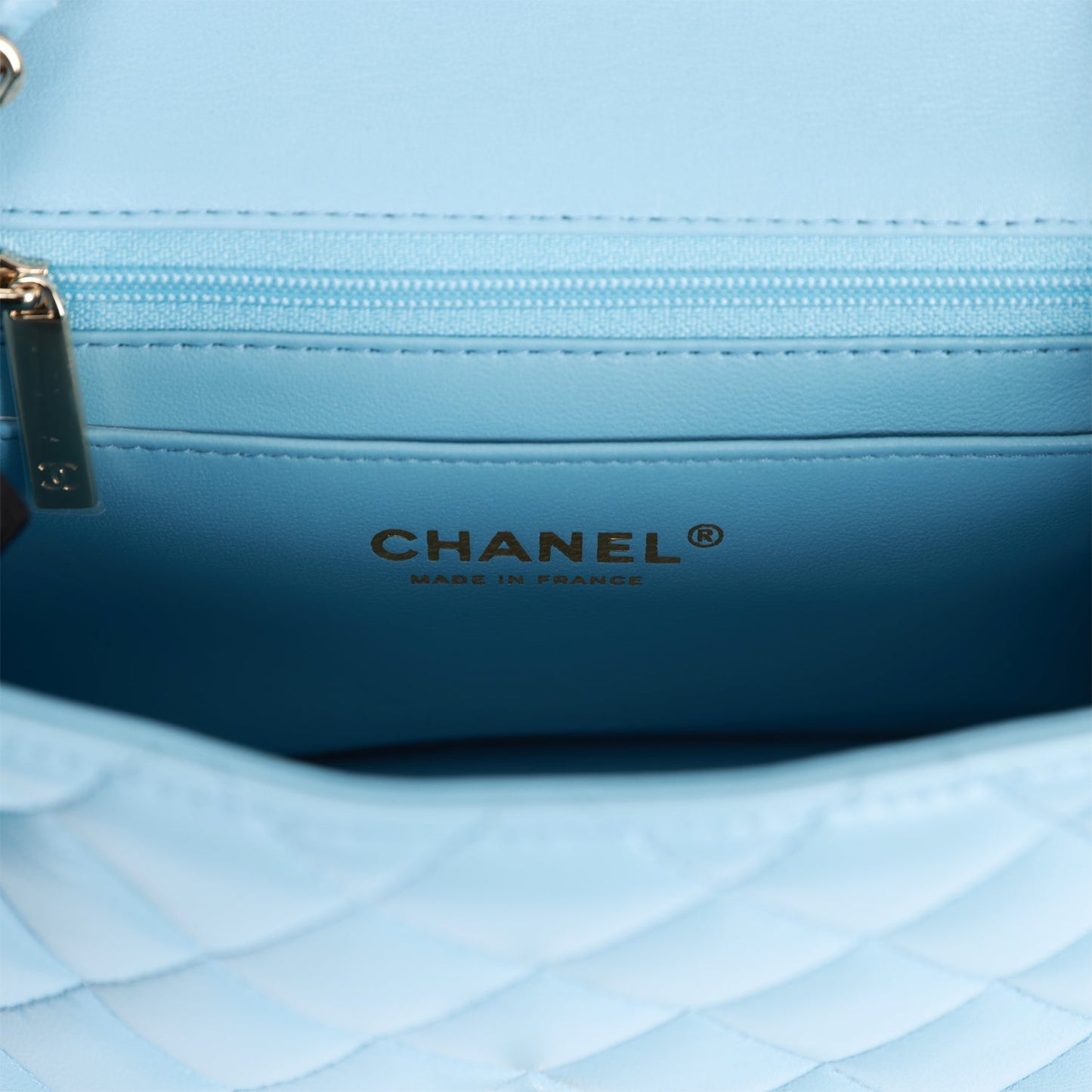 Chanel Mini Square Flap Bag Blue Lambskin Light Gold Hardware