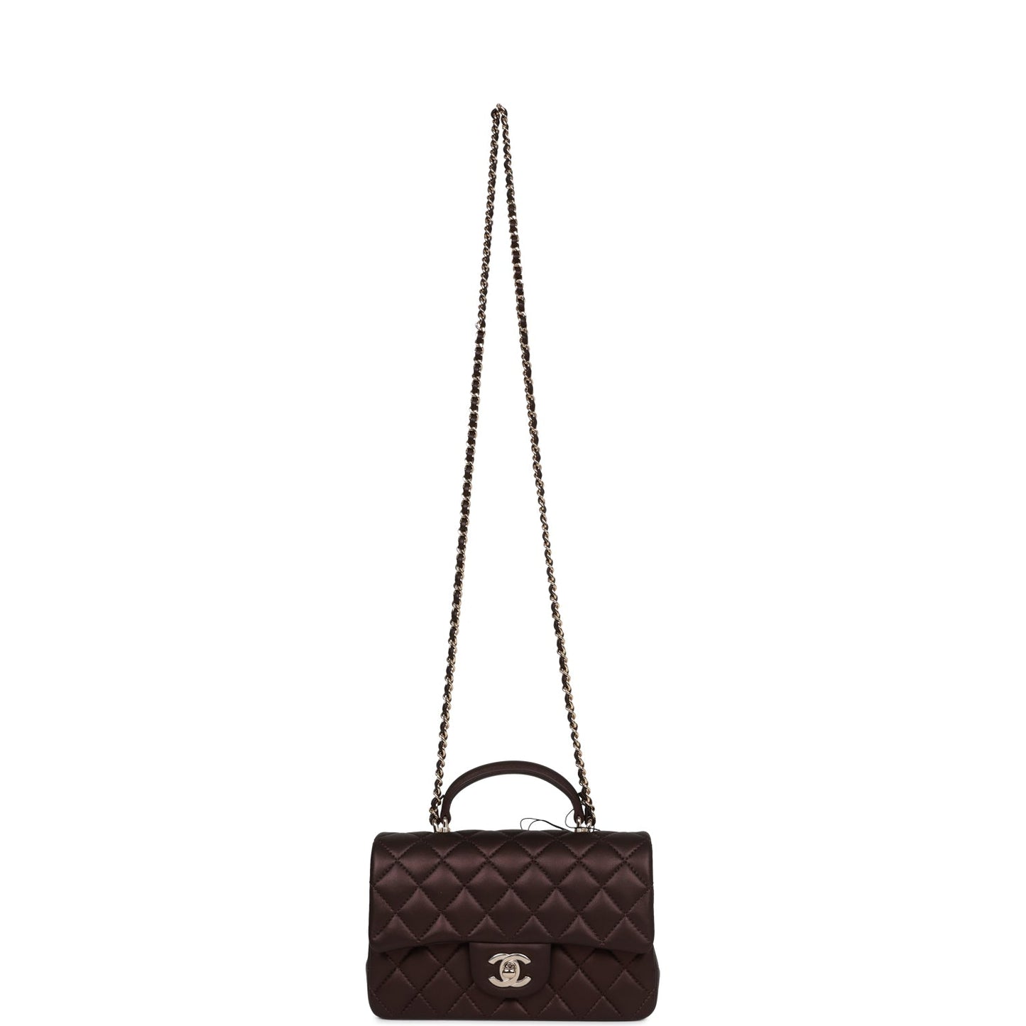 Chanel Mini Rectangular Flap Bag with Top Handle Burgundy Lambskin Light Gold Hardware