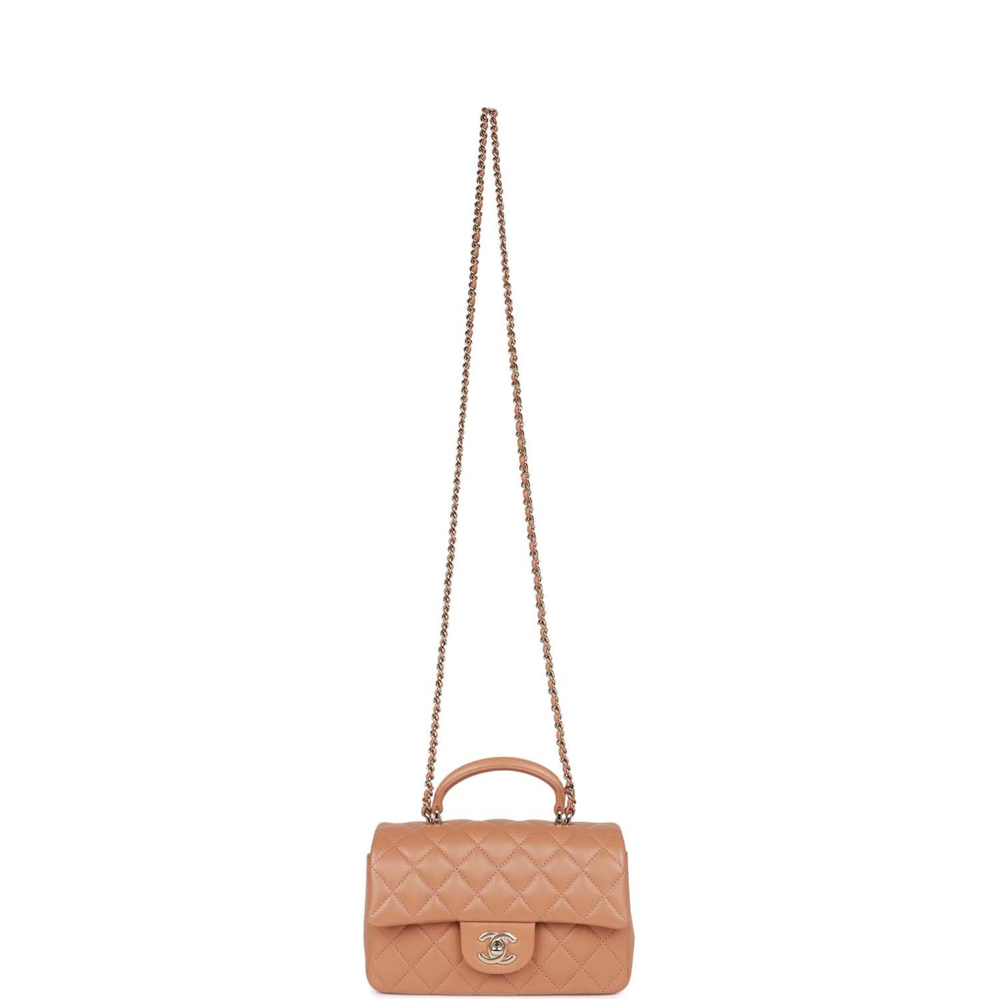 Chanel Mini Rectangular Flap with Top Handle Caramel Lambskin Light Gold Hardware