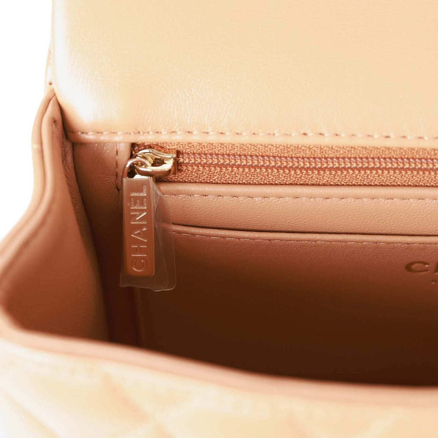 Chanel Mini Rectangular Flap with Top Handle Caramel Lambskin Light Gold Hardware