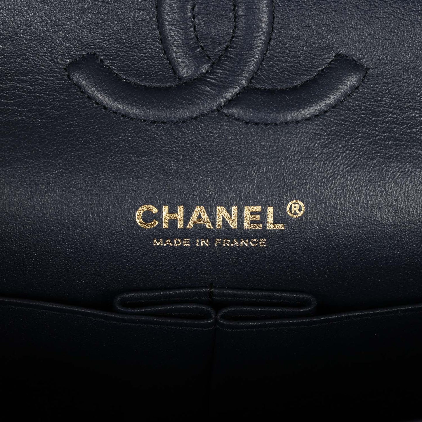 Chanel Medium Classic Double Flap Bag Navy Caviar Light Gold Hardware
