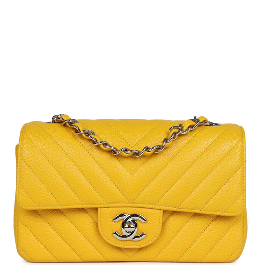Chanel Mini Rectangular Flap Yellow Chevron Caviar Silver Hardware