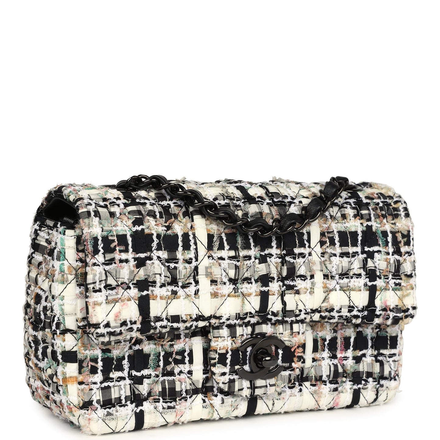 Chanel Mini Classic Flap Black and White Tweed Black Hardware