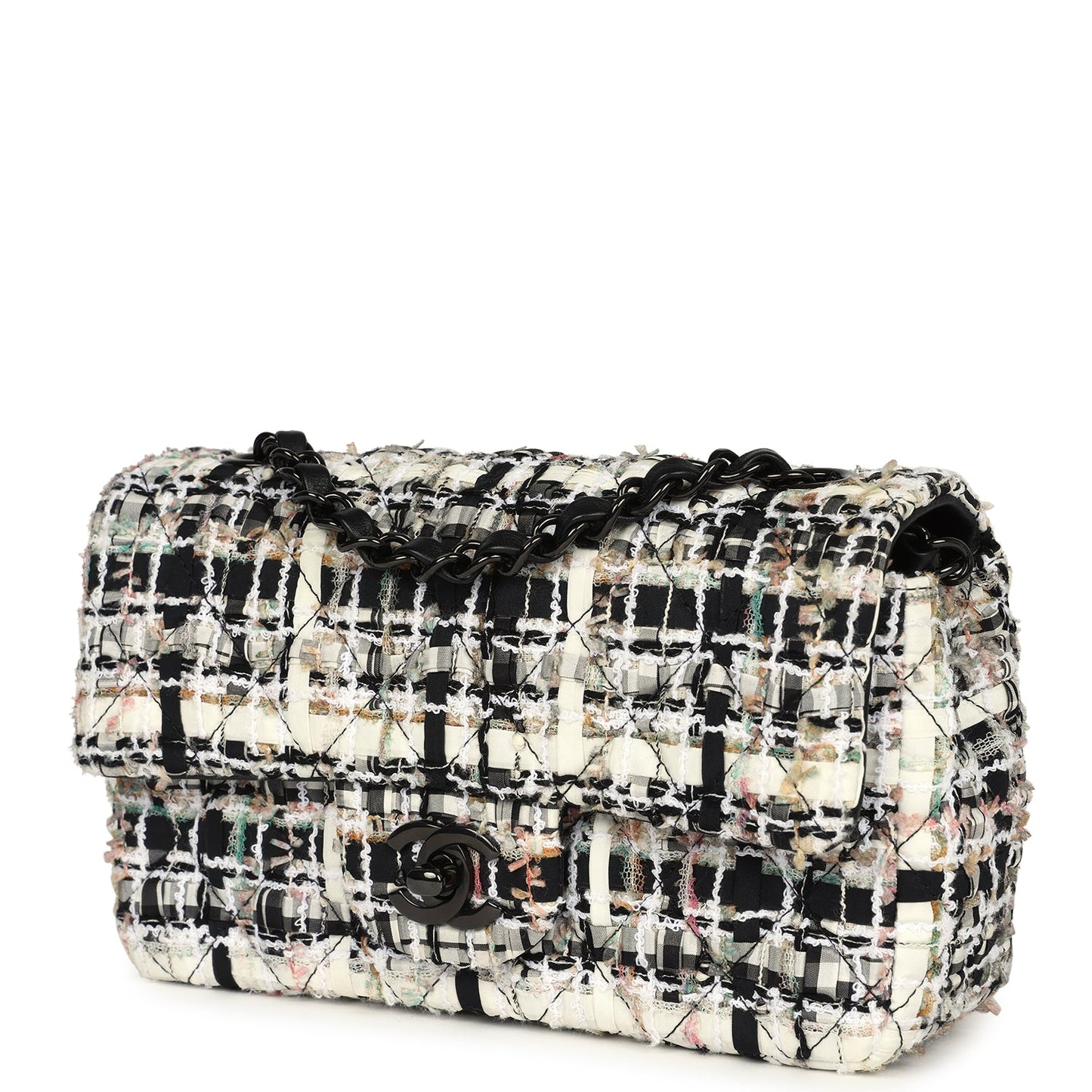 Chanel Mini Classic Flap Black and White Tweed Black Hardware