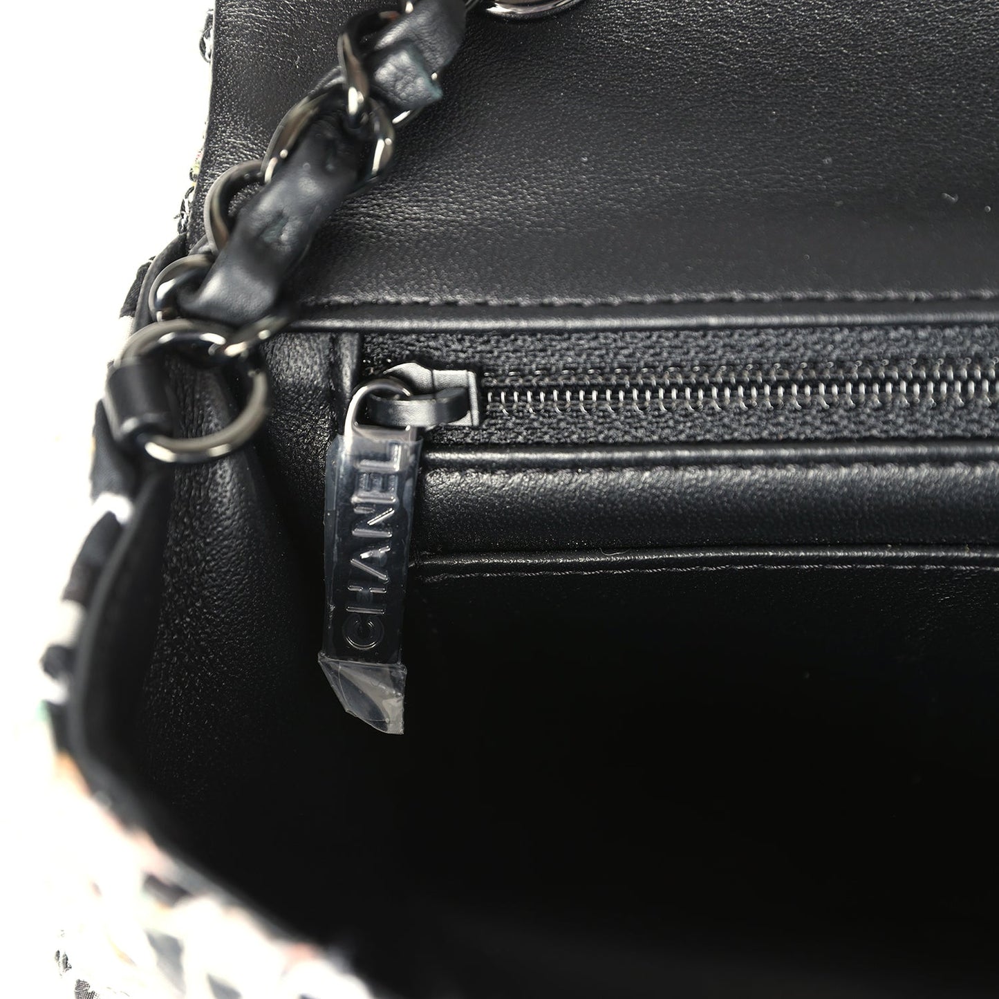 Chanel Mini Classic Flap Black and White Tweed Black Hardware