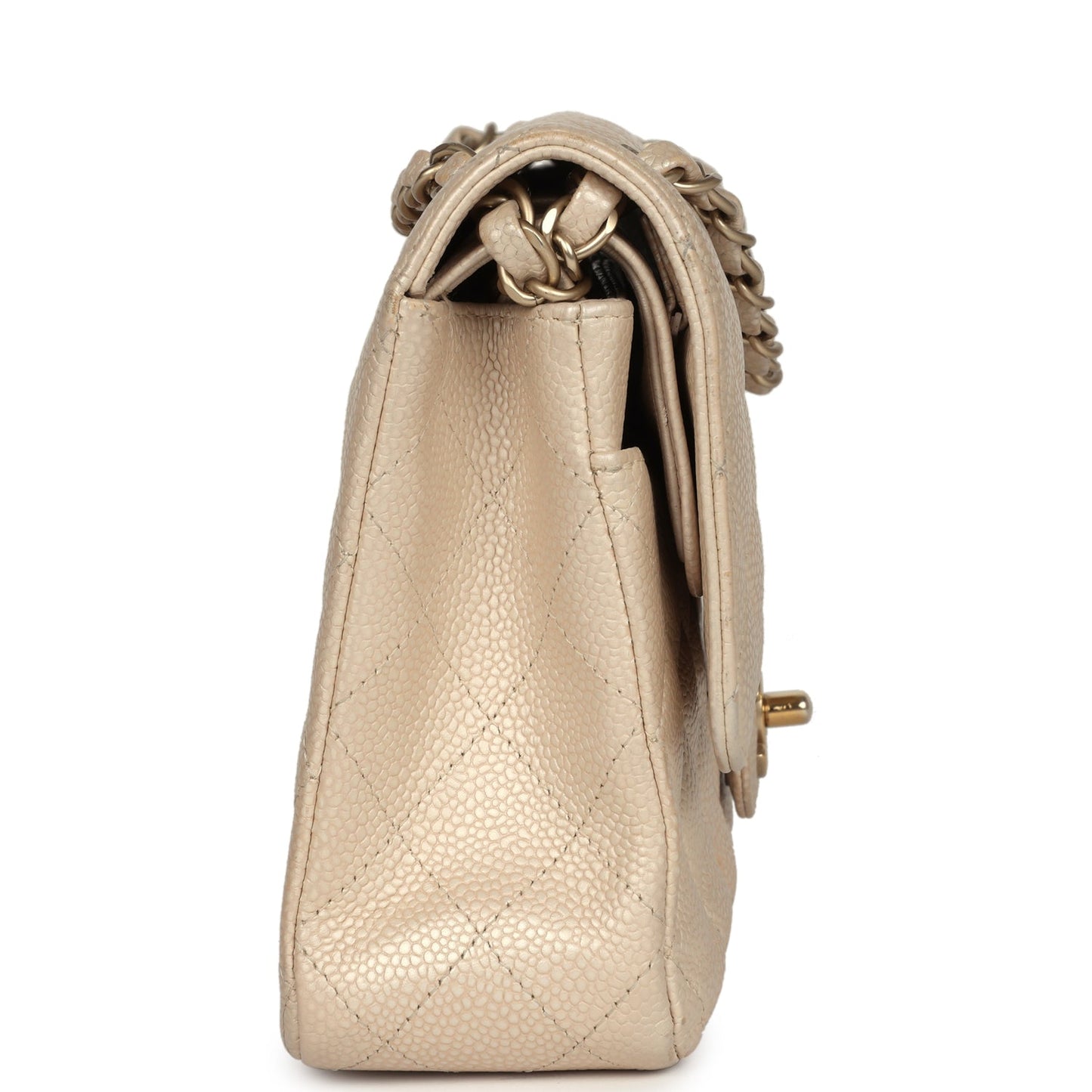 Chanel Medium Classic Double Flap Pearly Beige Caviar Gold Hardware