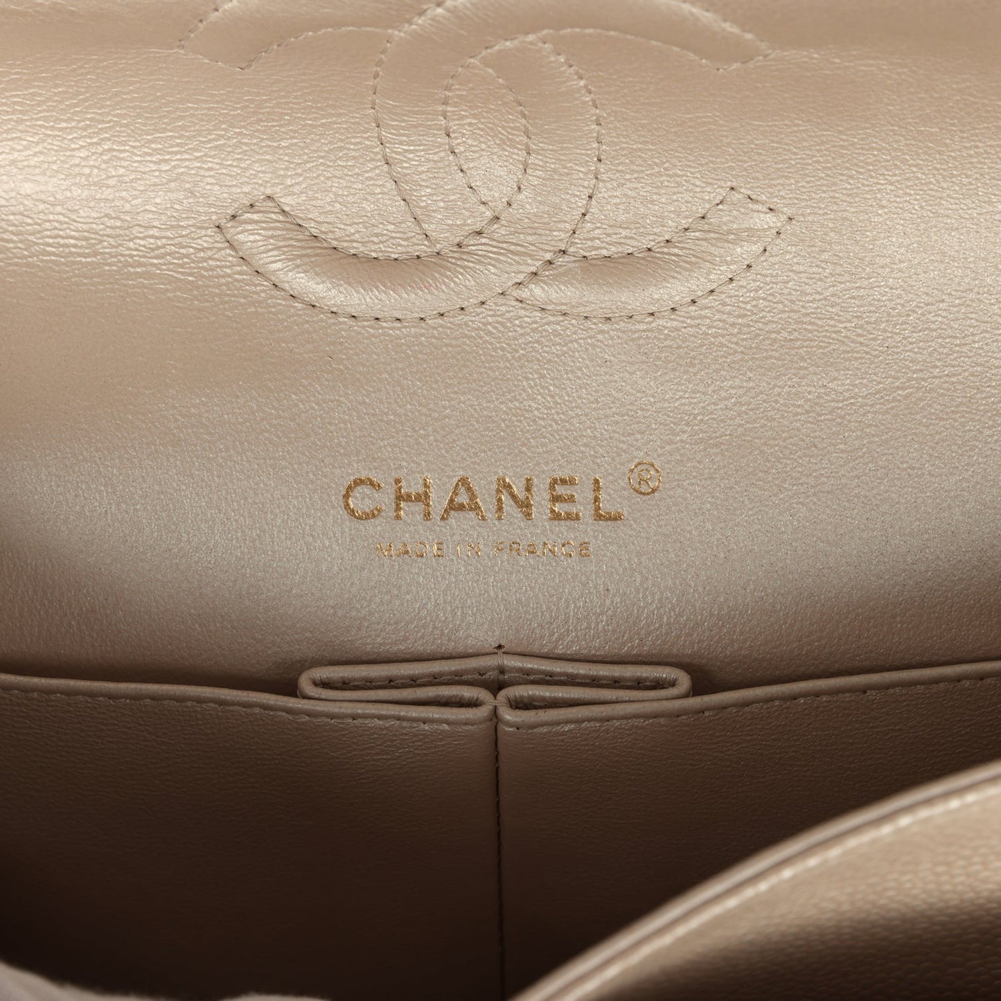 Chanel Medium Classic Double Flap Pearly Beige Caviar Gold Hardware