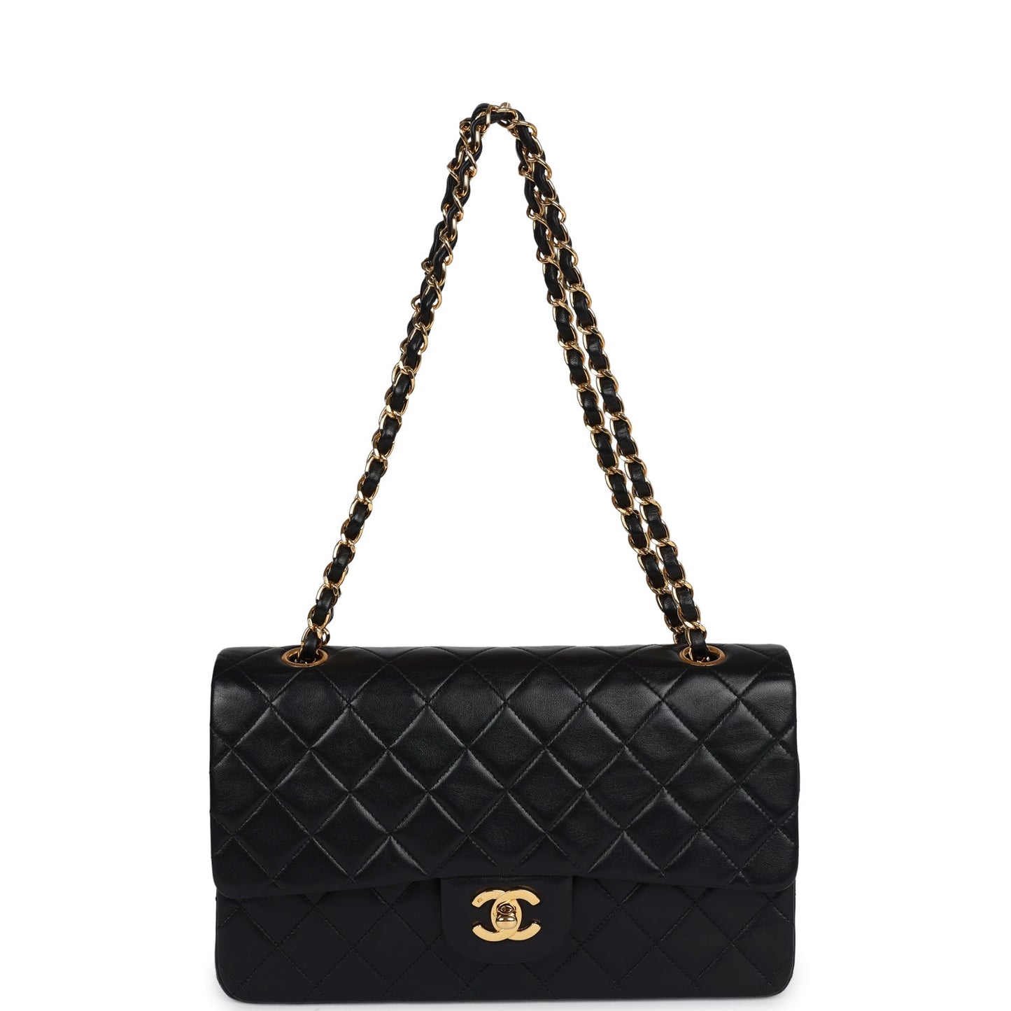 Vintage Chanel Medium Classic Double Flap Black Lambskin Gold Hardware