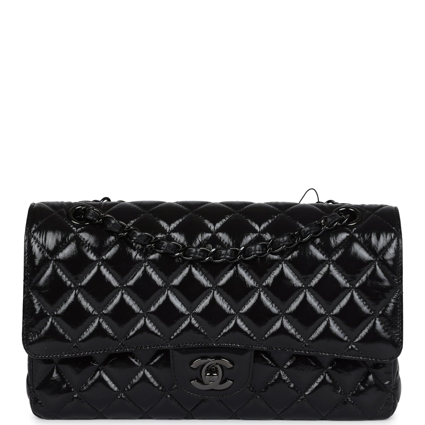 Chanel Medium Classic Double Flap Bag So Black Shiny Aged Calfskin Black Hardware