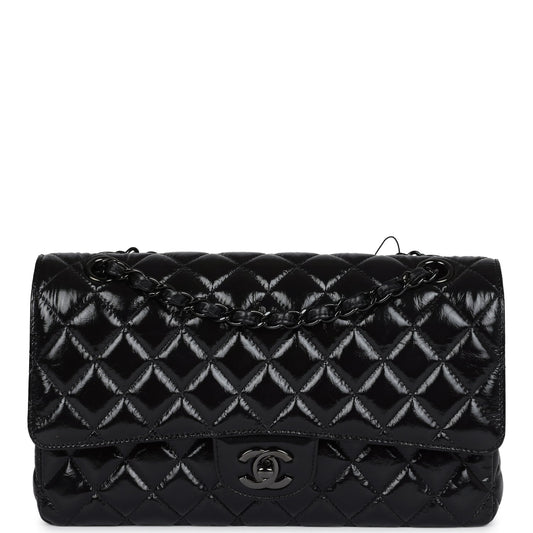 Chanel Medium Classic Double Flap Bag So Black Shiny Aged Calfskin Black Hardware