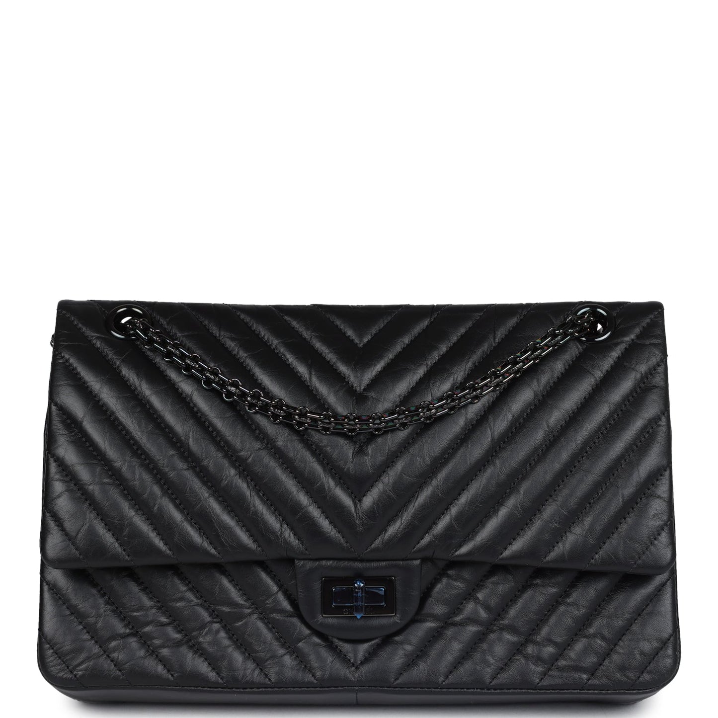 Chanel Medium Chevron Reissue 226 2.55 Flap Bag So Black Aged Calfskin Black Hardware
