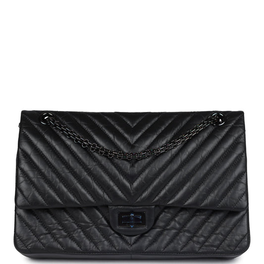 Chanel Medium Chevron Reissue 226 2.55 Flap Bag So Black Aged Calfskin Black Hardware