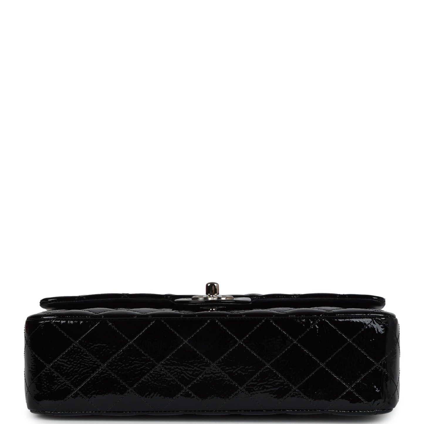 Chanel Medium Classic Double Flap Bag Black Crumpled Patent Leather Silver Hardware