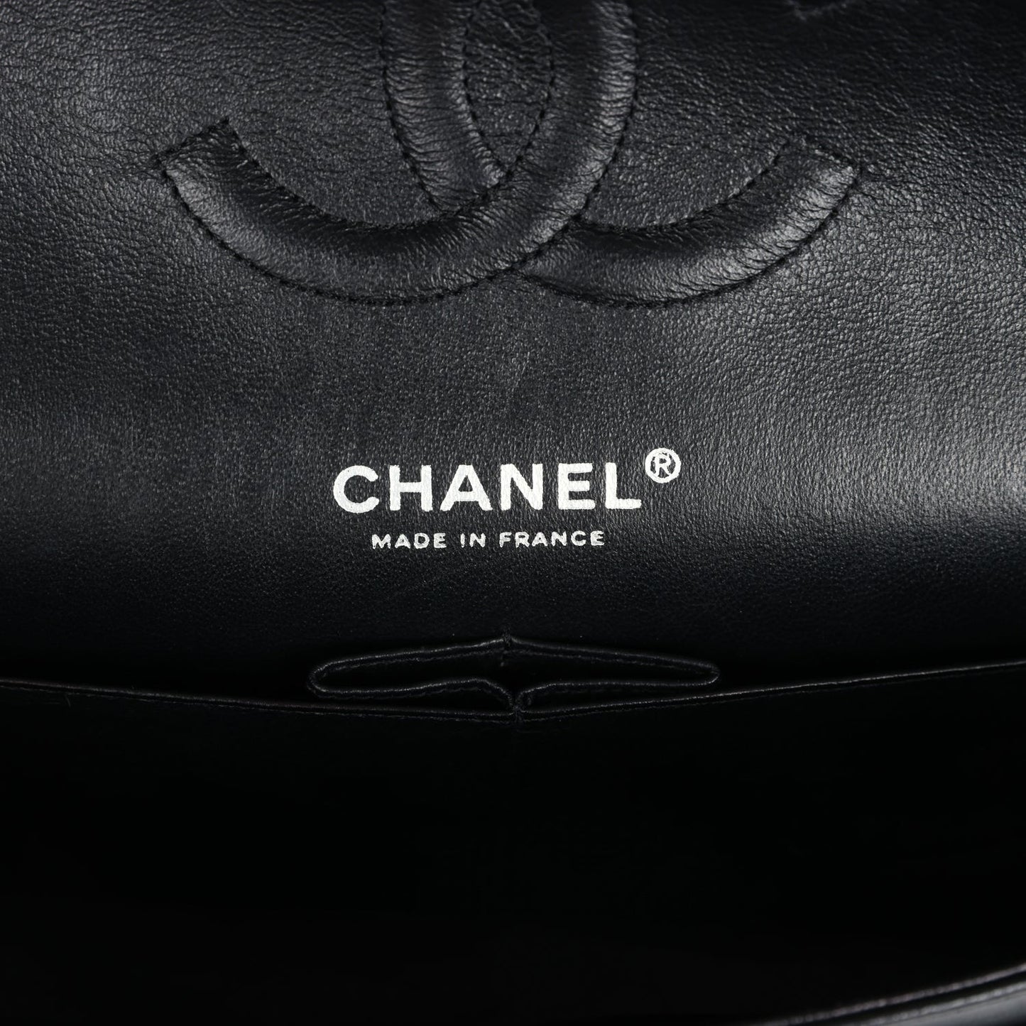 Chanel Medium Classic Double Flap Bag Black Crumpled Patent Leather Silver Hardware