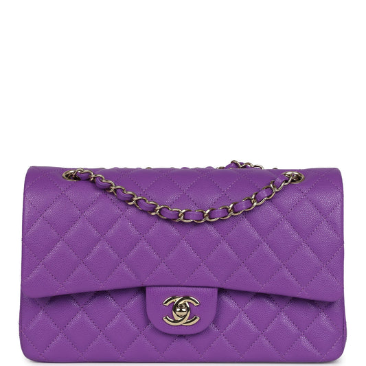 Chanel Medium Classic Double Flap Bag Purple Caviar Light Gold Hardware