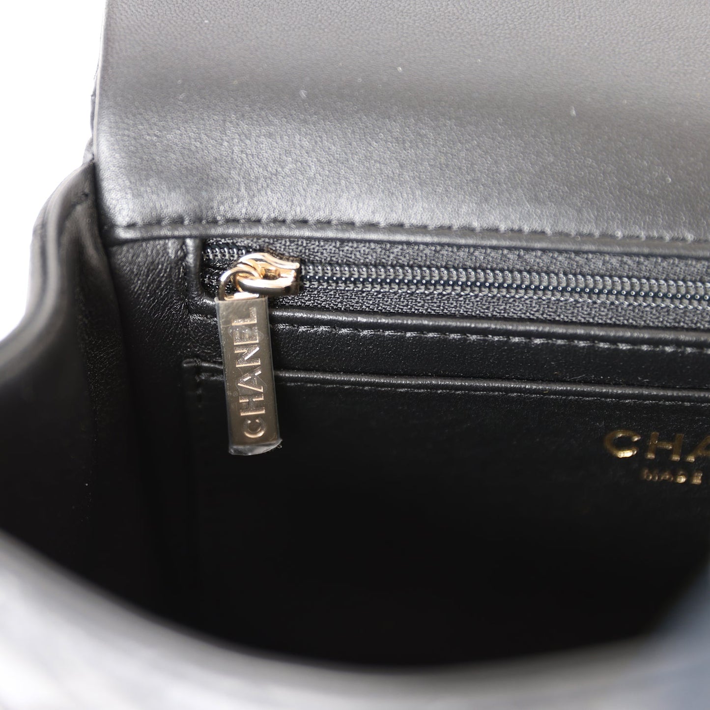 Chanel Mini Rectangular Flap Bag with Top Handle Black Lambskin Light Gold Hardware