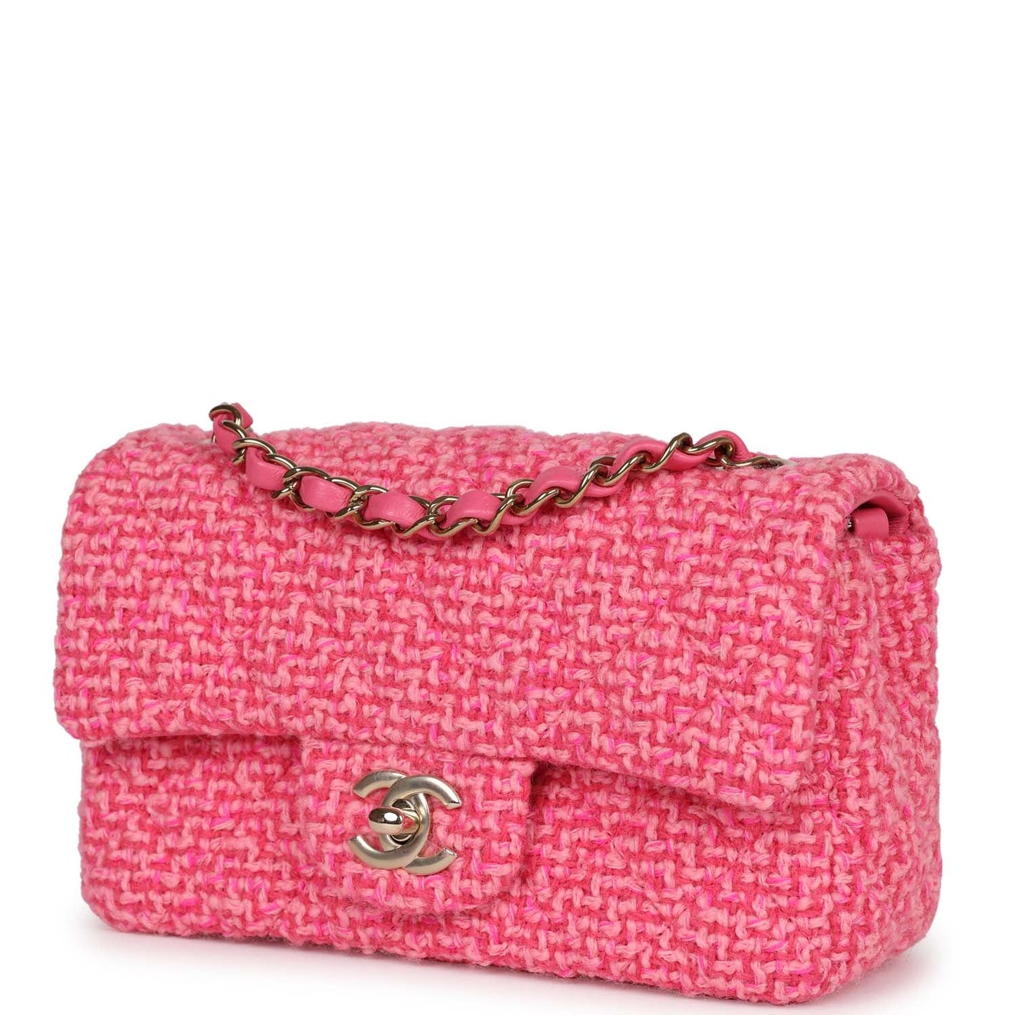Chanel Mini Classic Rectangular Flap Bag Pink Tweed Gold Hardware