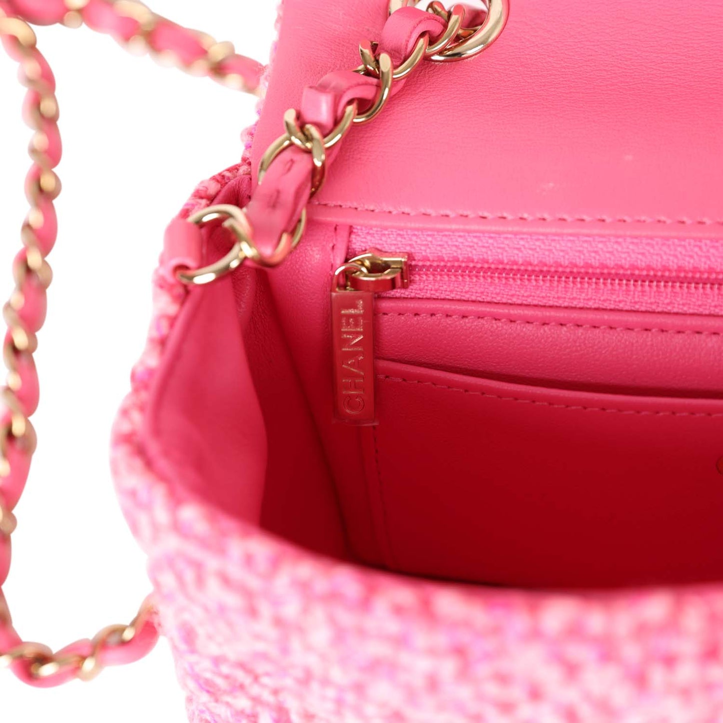 Chanel Mini Classic Rectangular Flap Bag Pink Tweed Gold Hardware