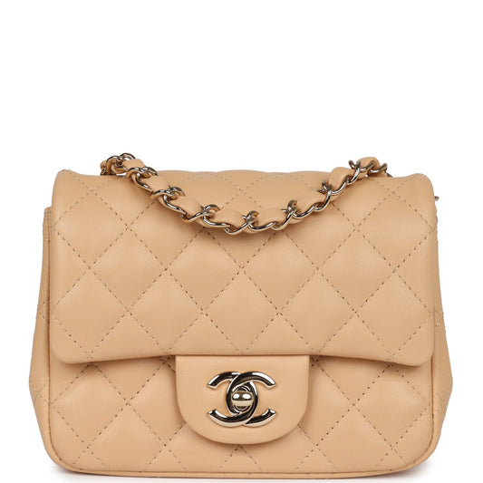 Chanel Mini Classic Square Flap Beige Lambskin Gold Hardware