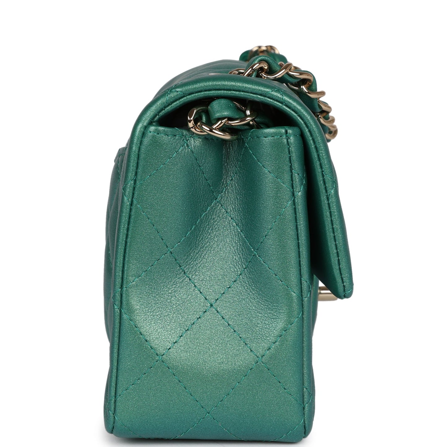 Chanel Mini Classic Rectangular Flap Iridescent Green Lambskin Light Gold Hardware