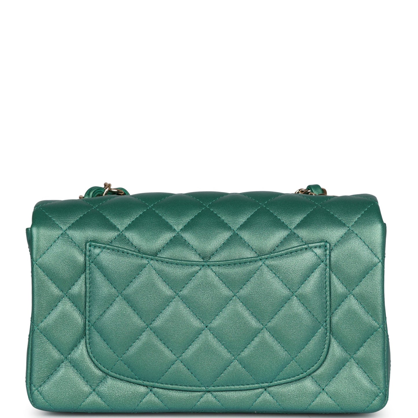 Chanel Mini Classic Rectangular Flap Iridescent Green Lambskin Light Gold Hardware