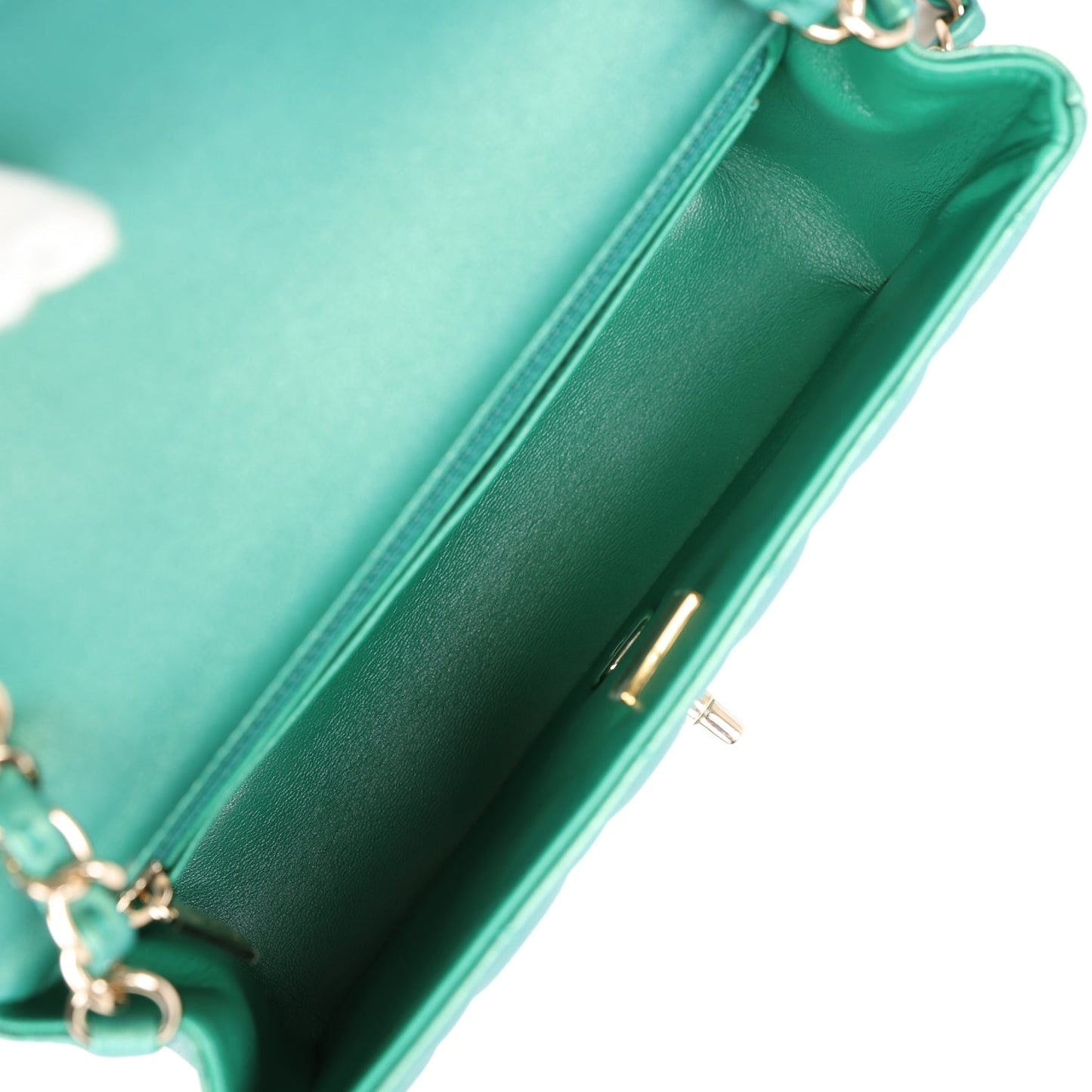 Chanel Mini Classic Rectangular Flap Iridescent Green Lambskin Light Gold Hardware