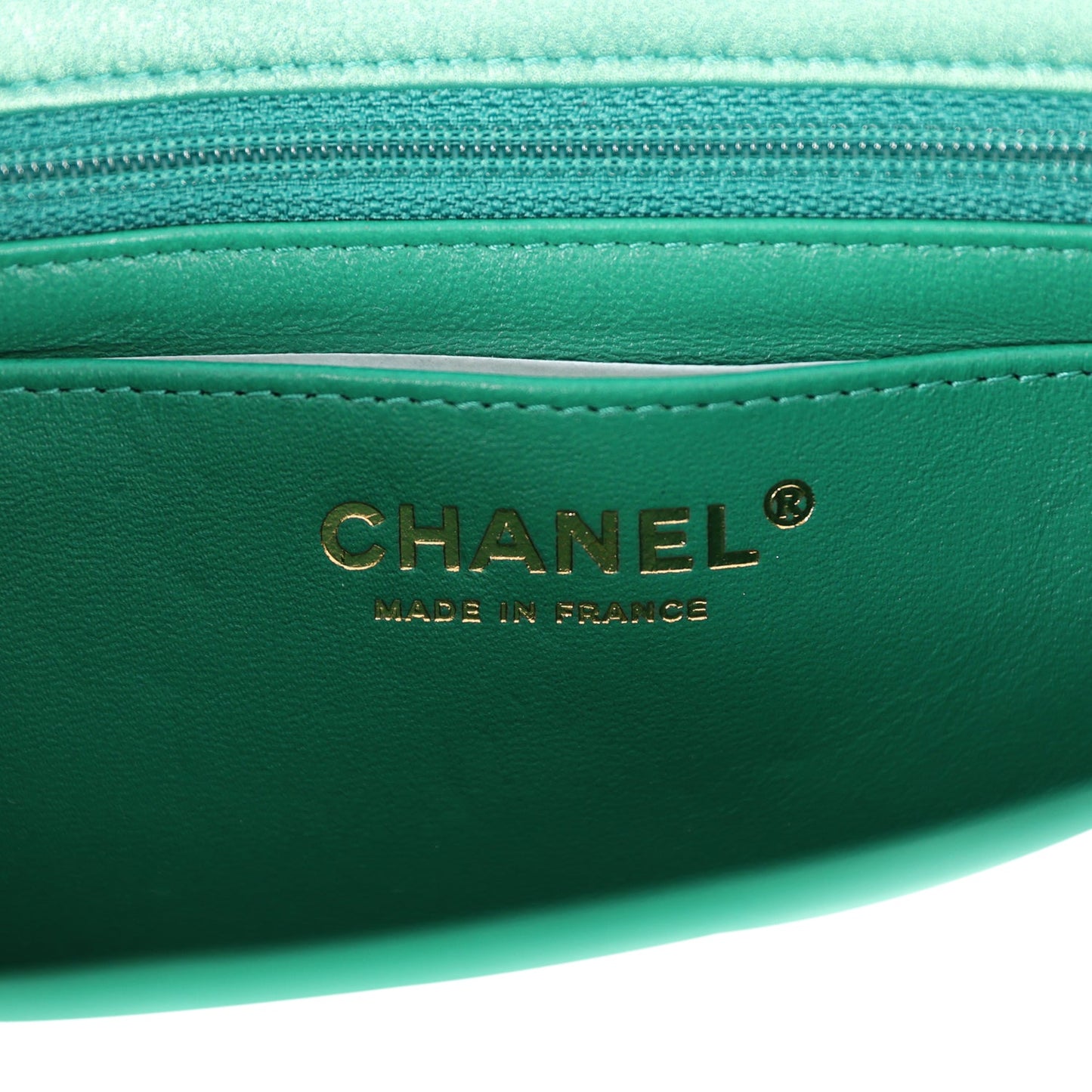 Chanel Mini Classic Rectangular Flap Iridescent Green Lambskin Light Gold Hardware