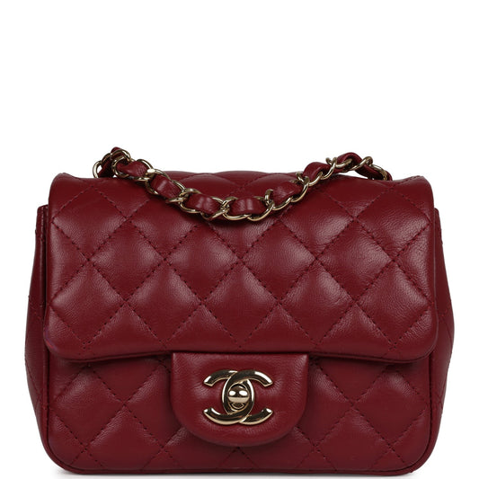 Chanel Mini Classic Square Flap Burgundy Lambskin Gold Hardware