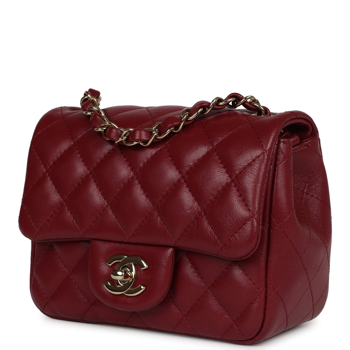 Chanel Mini Classic Square Flap Burgundy Lambskin Gold Hardware