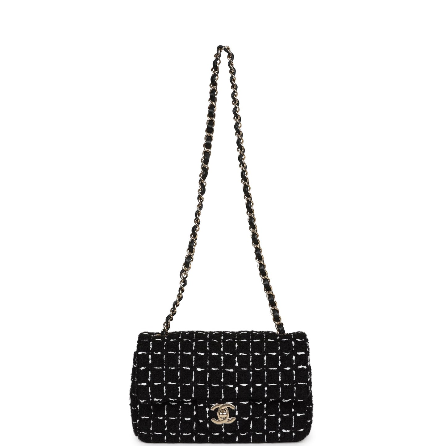 Chanel Mini Classic Rectangular Flap Black and White Tweed Gold Hardware