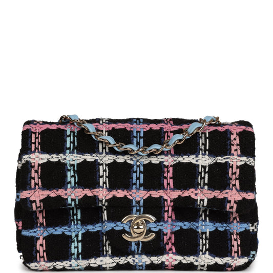 Chanel Mini Rectangular Flap Bag Black Multicolor Tweed Light Gold Hardware