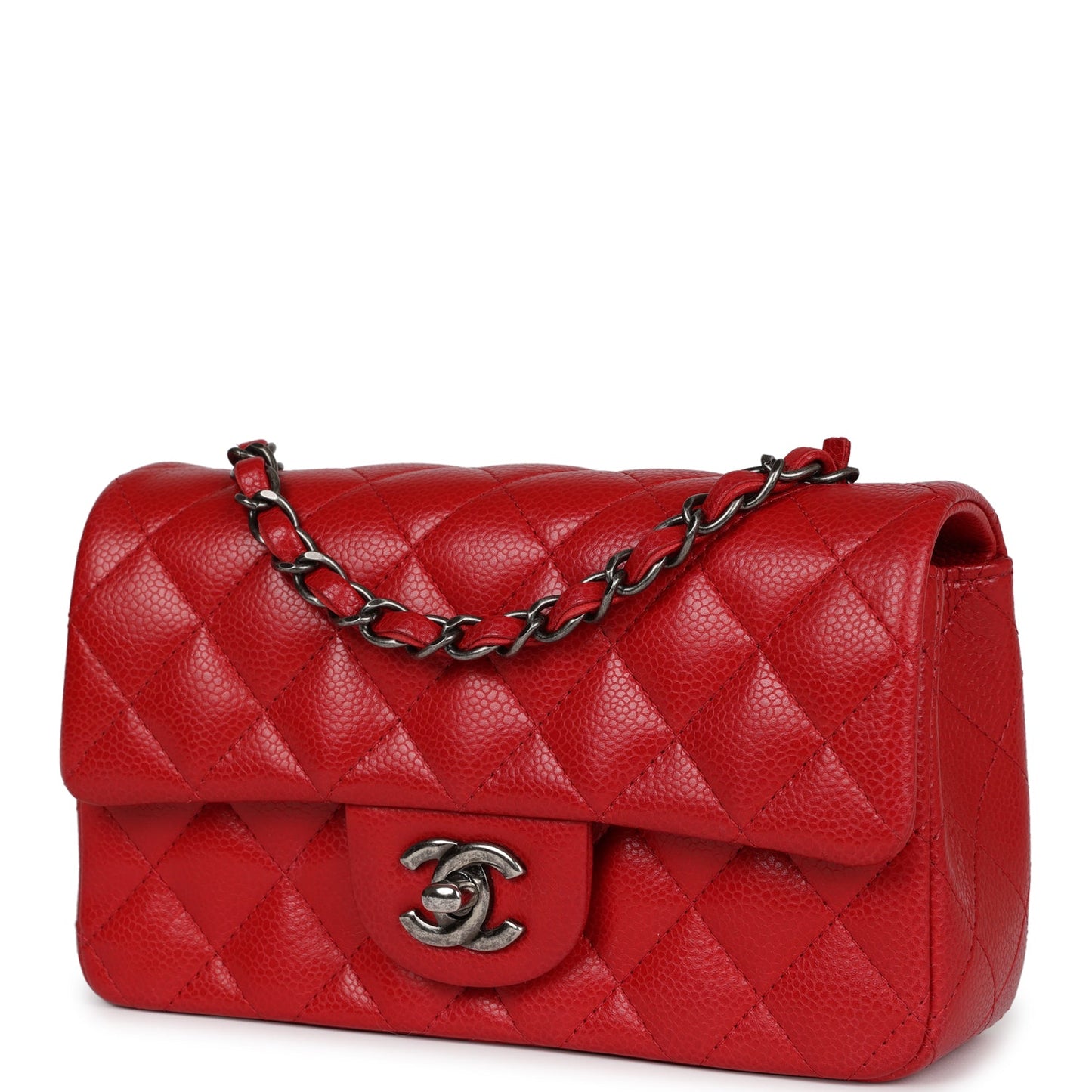 Chanel Mini Rectangular Flap Red Caviar Ruthenium Hardware