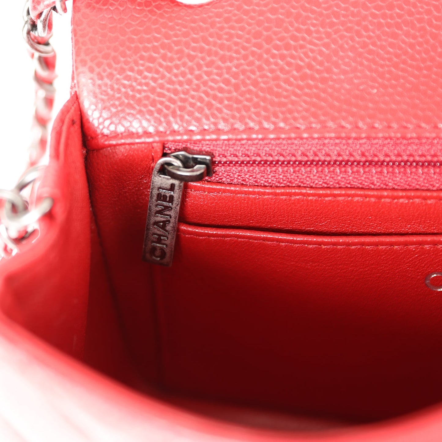 Chanel Mini Rectangular Flap Red Caviar Ruthenium Hardware