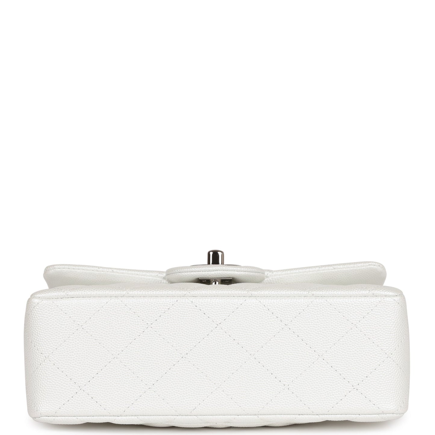 Chanel Mini Rectangular Top Handle Flap Bag White Iridescent Caviar Silver Hardware
