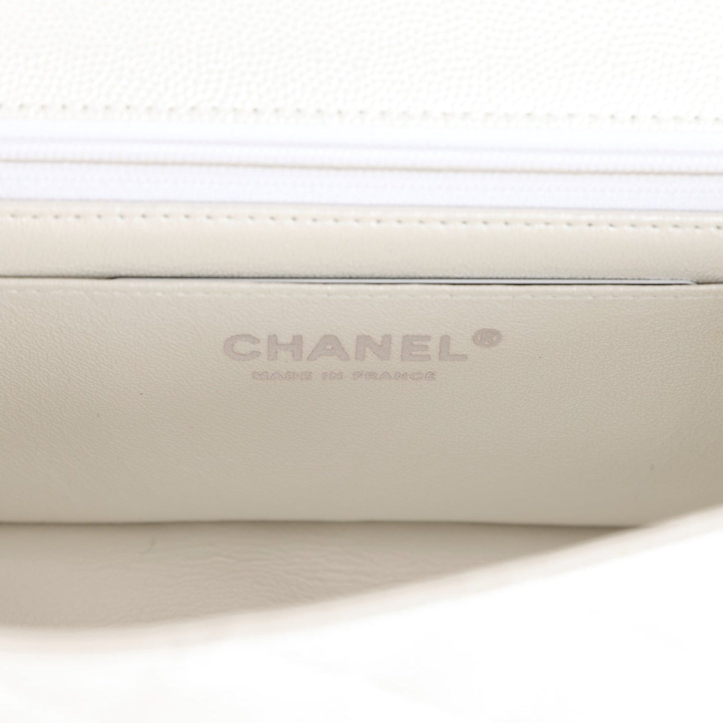 Chanel Mini Rectangular Top Handle Flap Bag White Iridescent Caviar Silver Hardware