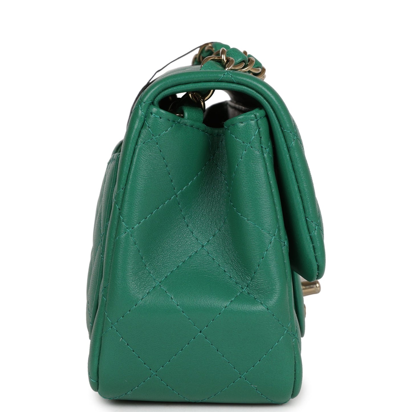 Chanel Mini Square Flap Bag Green Lambskin Gold Hardware