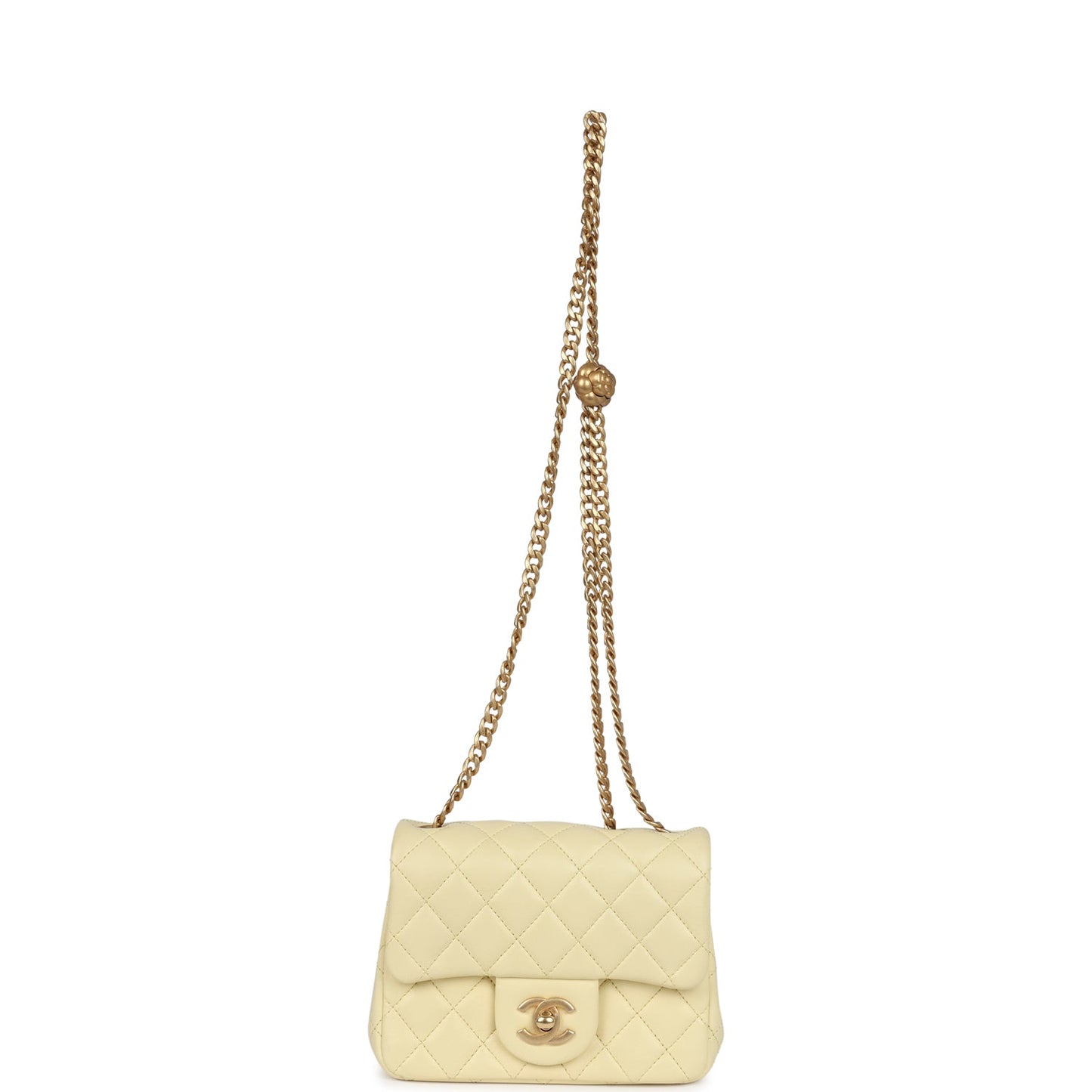 Chanel Mini Camellia Crush Square Flap Yellow Lambskin Antique Gold Hardware