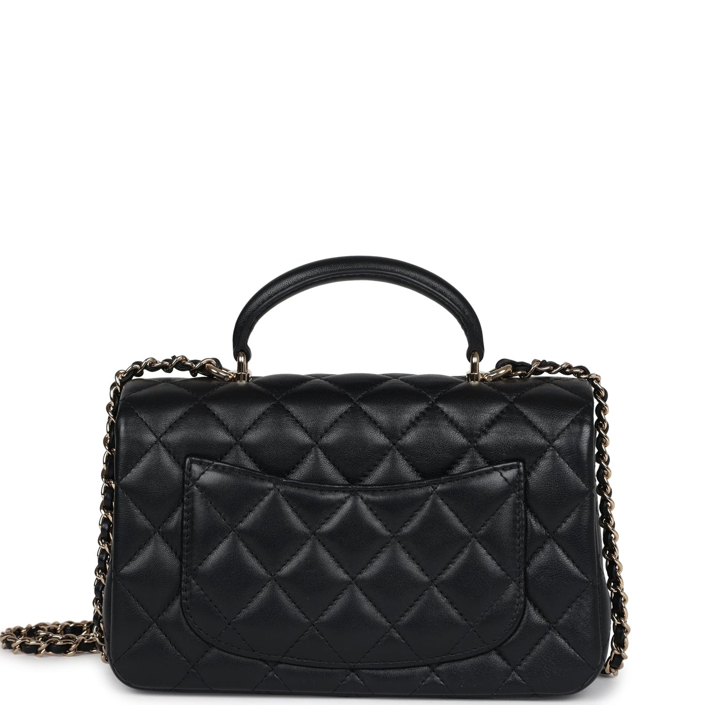 Chanel Mini Rectangular Flap with Top Handle Black Lambskin Light Gold Hardware