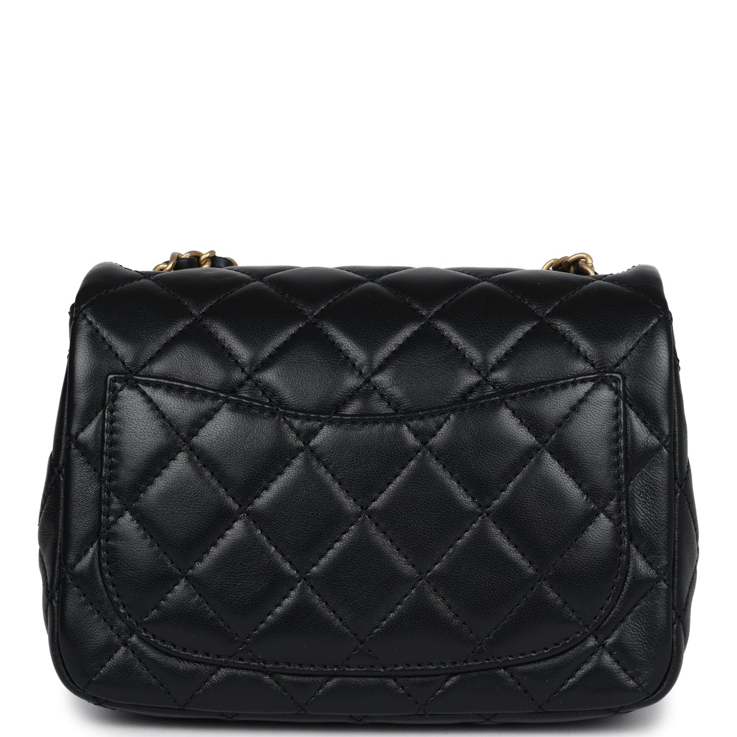 Chanel Mini Square Pearl Crush Flap Bag Black Lambskin Antique Gold Hardware