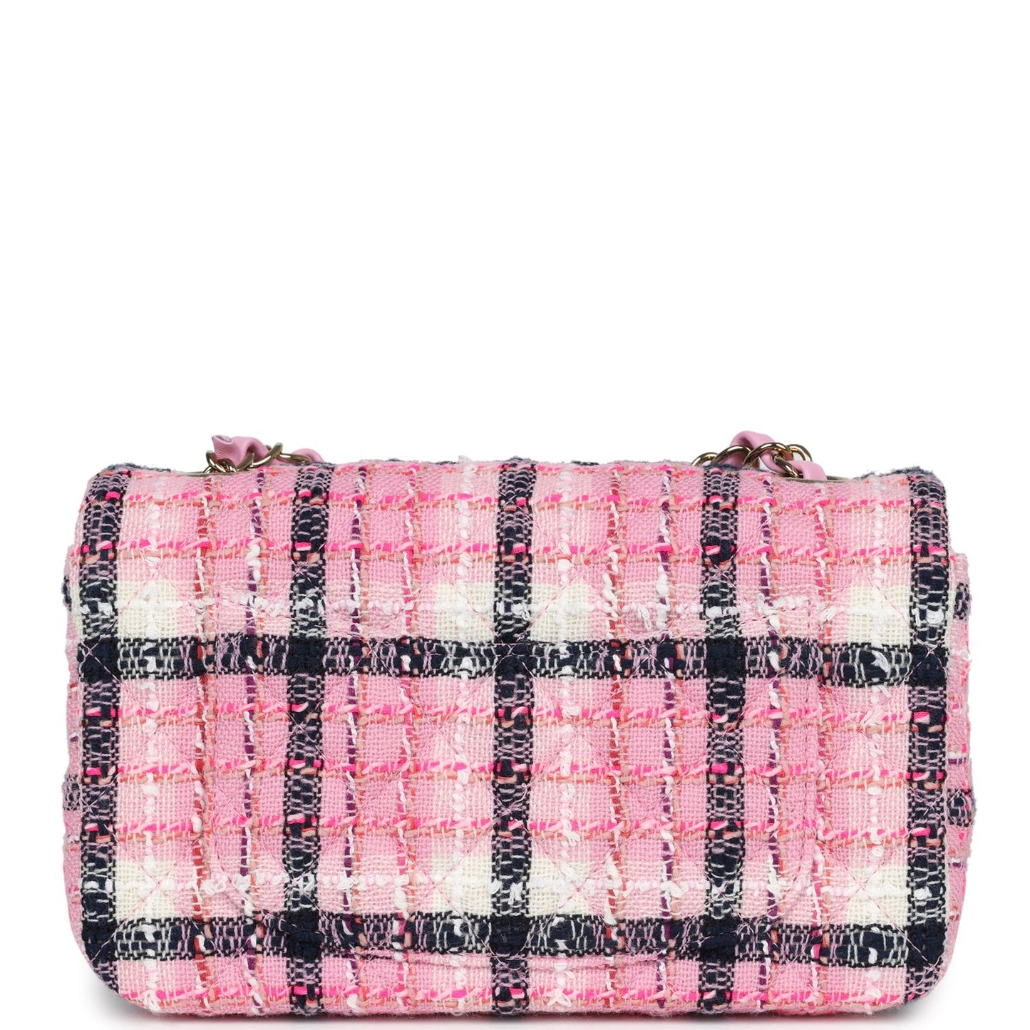 Chanel Mini Rectangular Flap Bag Pink, White and Black Tweed Light Gold Hardware